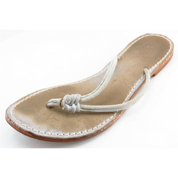 Gap Flip Flops Silver Leather‎ Women Shoes Size 10 Medium - Picture 1 of 6